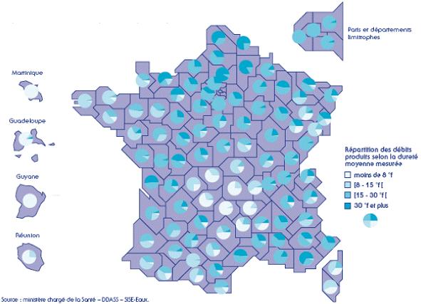 Une carte sur la qualité de l'eau du robinet, disponible ici :  http://www.uae.fr/43-qualite-eau-france.php